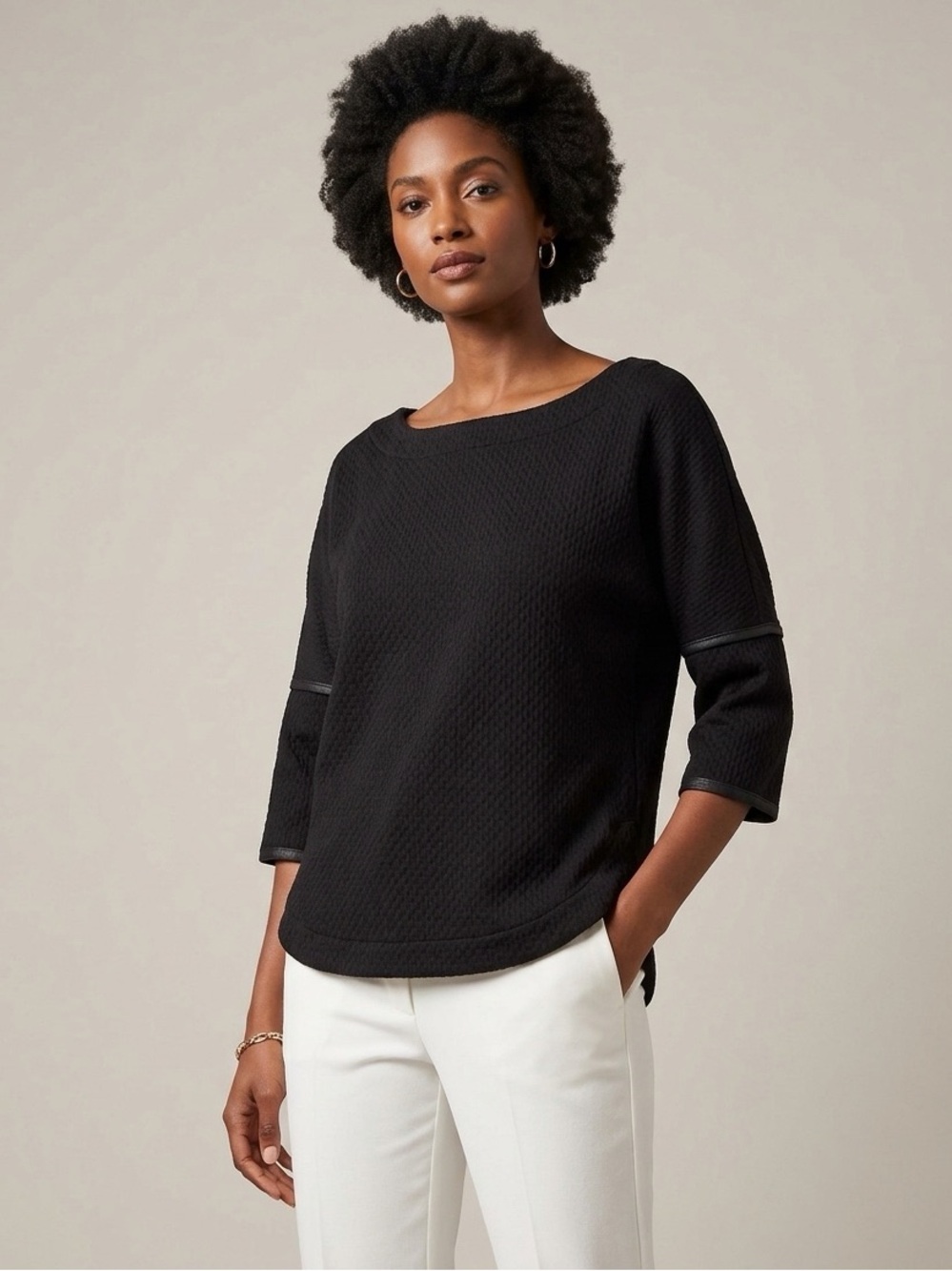Max Studio NWT Textured Faux Leather Trim Top Size S